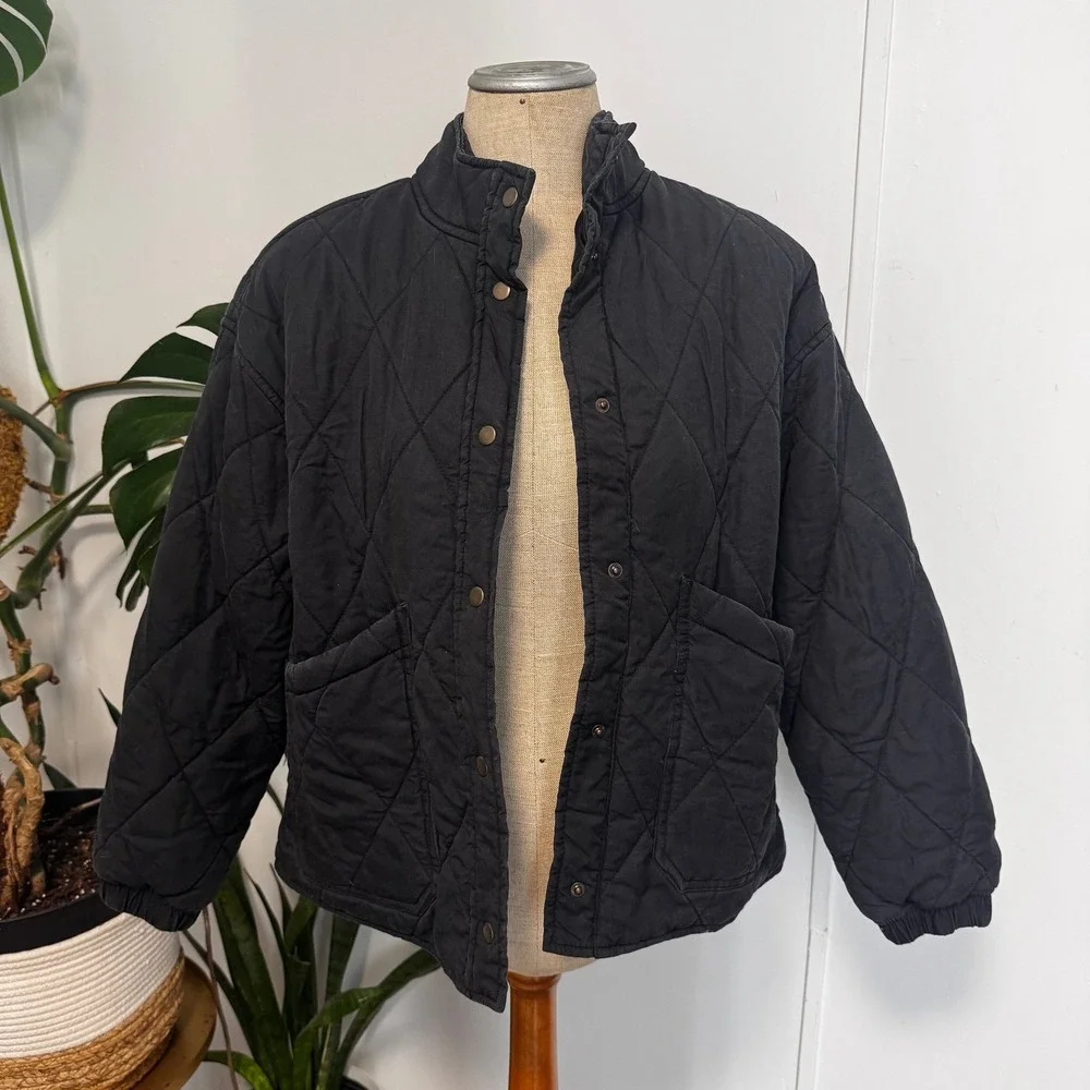 Social Standard by Sanctuary Quilted Jacket Women XS Black Diamond Snap Utility